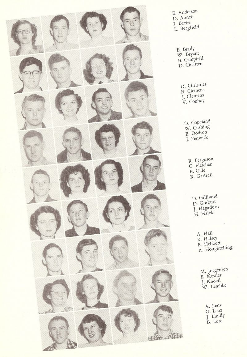 1951 Anderson, Annett, Beebe, Bergfield, Brady, Bryant, Campbell, Christen, Christner, Clemens, Conboy, Copeland, Cushing, Dodson, Fenwick, Ferguson, Fletcher, Gale, Gartrell, Gilliland, Gorbutt, Hagadorn, Hajek, Hall, Halsey, Hebbert, Houghtelling, Jorgensen, Kestler Knoell, Lembke, Lenz, Lindly, Bill Lore, William Lore,
