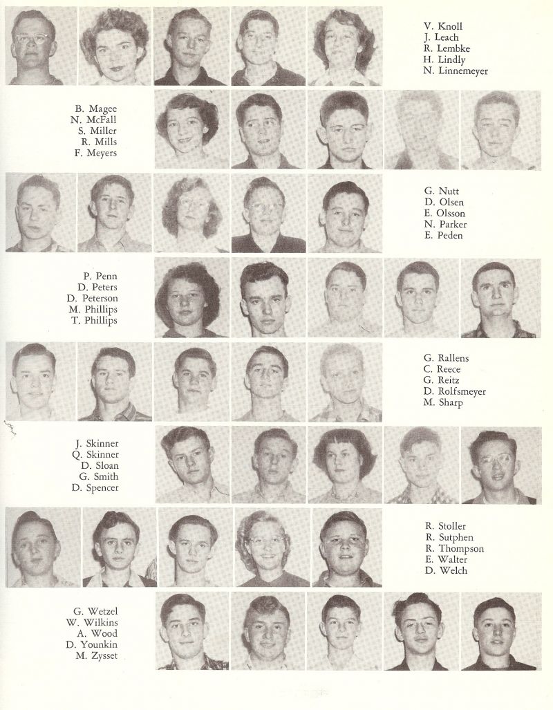 1951 Knoll, Leach, Lembke, Lindly, Linnemeyer, Magee, McFall, Miller, Mills, Meyers, Penn Peters, Peterson, Phillips, Nutt, Olsen, Olsson, Parker, Peden, Rallens, Reece, Reitz, Rolfsmeyer, Sharp, Stoller, Richard Sutphen, Thompson, Walter, Welch, Skinner, Sloan, Smith, Spencer, Wetzel, Wilkins, Wood, Younkin, Zysset,