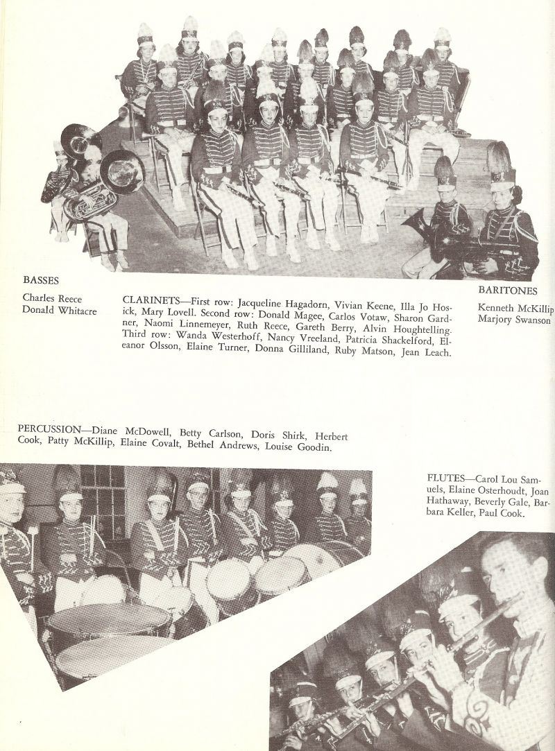 1951 Jacqueline Hagadorn, Vivian Keene, Illa Jo Hosick, Mary Lovell, Donald Magee, Carlos Votaw, Sharon Gardner, Naomi Linnemeyer, Ruth Reece, Gareth Berry, Alvin Houghtelling, Wanda Westerhoff, Nance Vreeland, Patricia Shackelford, Eleanor Olsson, Elaine Turner, Donna Gilliland, Ruby Matson, Jean Leach, Diane McDowell, Betty Carlson, Doris Shirk, Herbert Cook, Patty Mckillip, Elaine Covalt, Bethel Andrews, Louise Goodin, Carol Lou Samuels, Elaine Osterhoudt, Joan Hathaway, Beverly Gale, Barbara Keller, Paul Cook, Kenneth McKillip, Marjory Swanson,