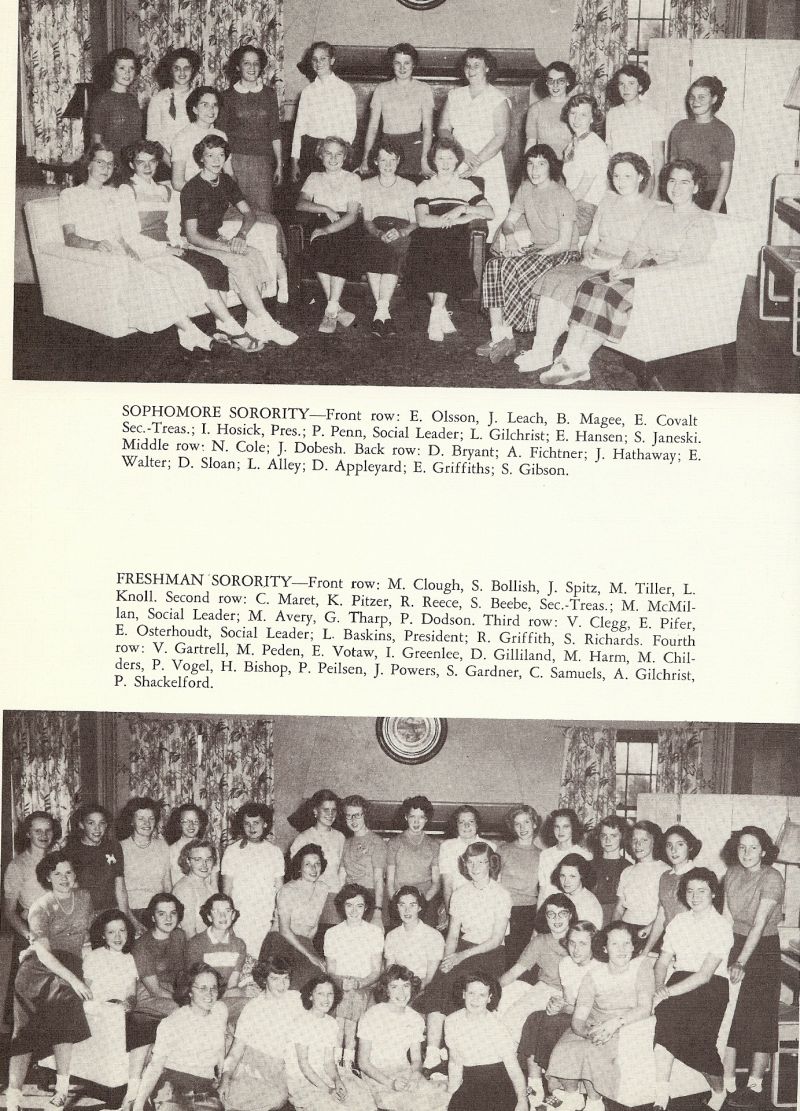 1951 Olsson, Leach, Magee, Covalt, Hosick, Penn, Gilchrist, Hansen, Janeski, Cole, Dobesh, Bryant, Fichtner, Hathaway, Walter, Soan, Alley, Appleyard, Griffiths, Gibson, Clough, Bollish, Spitz, Tiller, Knoll, Maret, Pitzer, Reece, Beebe, McMillan, Avery, Tharp, Dodson, Clegg, Pifer, Osterhoudt, Social Leader, Baskins, Griffith, Richards, Gartrell, Peden, Votaw, Greenlee, Gilliland, Harm, Childers, Vogel, Bishop, Peilsen, Powers, Gardner, Samuels, Gilchrist, Shackelford,  