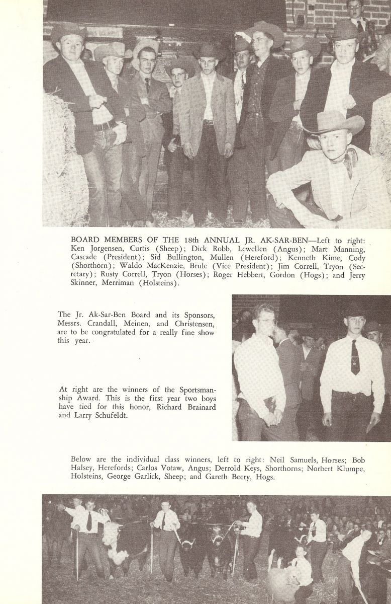 1951 Ken Jorgensen, Dick Robb, Mart Manning, Sid Bullington, Kenneth Kime, Waldo Mackenzie, Jim Correll, Rusty Correll, Roger Hebbert, Jerry Skinner, Richard Brainard, Larry Schufeldt, Neil Samuels, Bob Halsey, Carlos Votaw, Derrold Keys, Norbert Klumpe, George Garlick, Gareth Beery, 