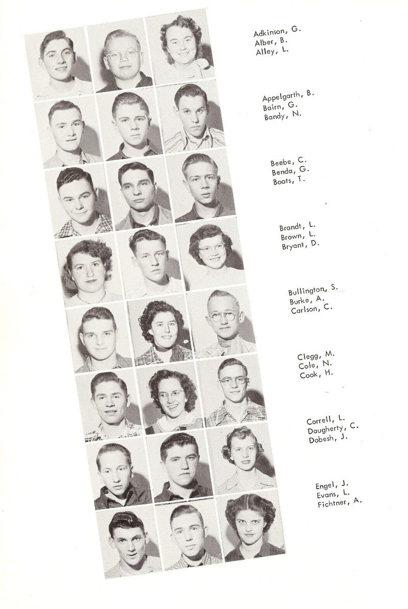 1952 Adkinson, Alber, Alley, Applegarth, Bairn, Bandy, Beebe, Benda, Boots, Brant, Brown, Bryant, Bullington, Burke, Carlson, Clegg, Cole, Cook, Correll, Daugherty, Dobesh, Engel, Evans, Fichtner,  