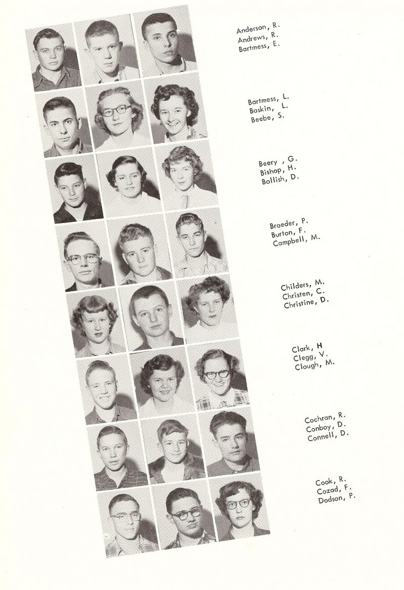 1952 Anderson, Andrews, Bartmess, Baskin, Beebe, Beery, Bishop, Bollish, Broeder, Burton, Campbell, Childers, Christen, Christine, Clark, Clegg, Clough, Cochran, Conboy, Connell, Cook, Cozad, Dodson, 