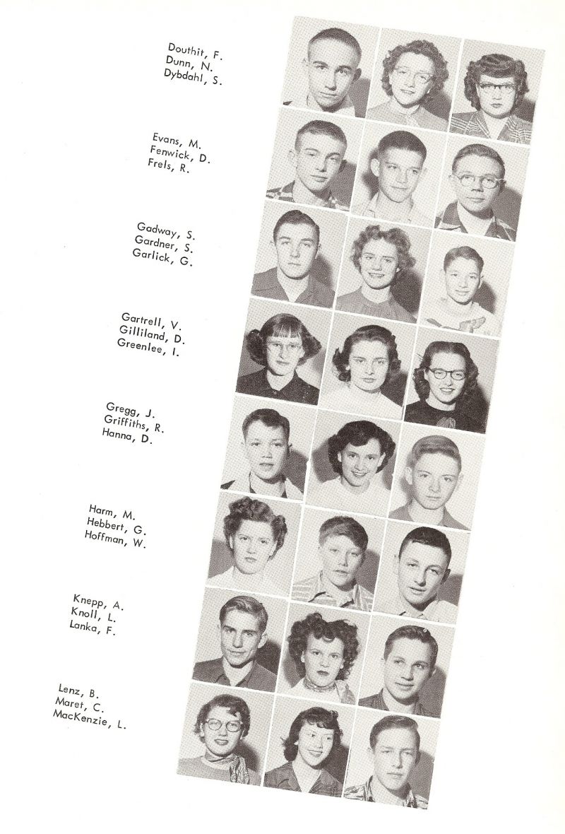 1952 Douthit, Dunn, Dybdahl, Evans, Fenwick, Frels, Gadway, Gardner, Garlick, Gartrell, Gilliland, Greenlee, Gregg, Griffiths, Hanna, Harm, Hebbert, Hoffman, Knepp, Knoll, Lanka, Lenz, Maret, MacKenzie,