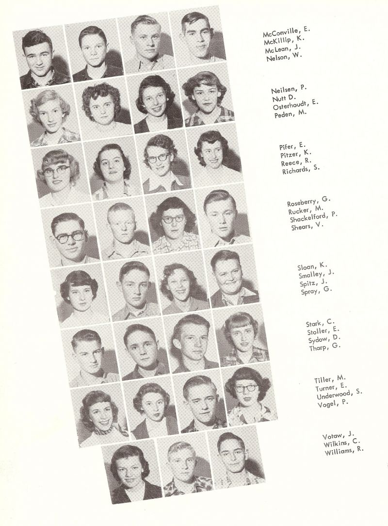 1952 McConville, mcKillip, Mclean, Nelson, Neilsen, Nutt, Osterhoudt, Peden, Pifer, Pitzer, Reece, Richards, Roseberry, Rucker, Shackelford, Shears, Sloan, Smalley, Spitz, Spray, Stark, Stoller, Sydow, Tharp, Tiller, Turner, Underwood, Vogel, Votaw, Wilkins, Williams,  