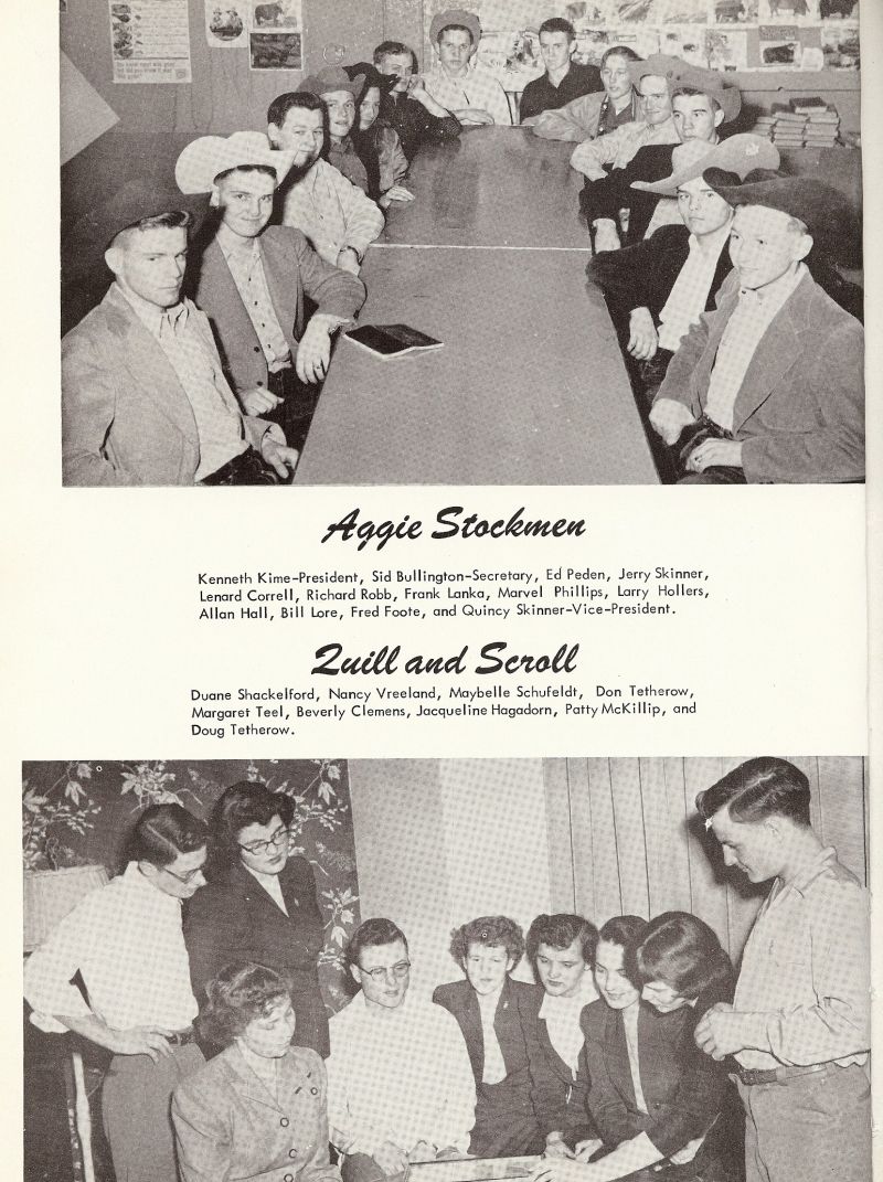 1952 Kenneth Kime, Sid Bullington, Ed Peden, Jerry Skinner, Lenard Correll, Richard Robb, Frank Lanka, Marvel Phillips, Larry Hall, Allan Hall, Bill Lore, William Lore, Fred Foote, Quincy Skinner, Duane Shackelford, Nancy Vreeland, Maybelle Schufeldt, Don Tetherow, Margoret Teel, Beverly Clemens, Jacqueline Hagadorn, Patty McKillip, Doug Tetherow,  