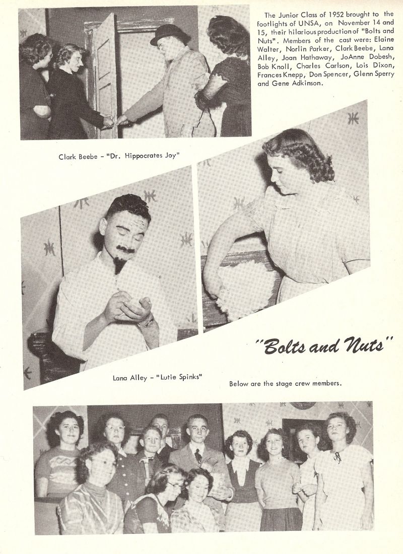 1952 Elaine Walter, Norlin Parker, Clark Beebe, Lana Alley, Joan Hathaway, JoAnne Dobesh, Bob Knoll, Charles Carlson, Lois Dixon, Frances Knepp, Don Spencer, 
Glenn Sperry, Gene Adkinson,