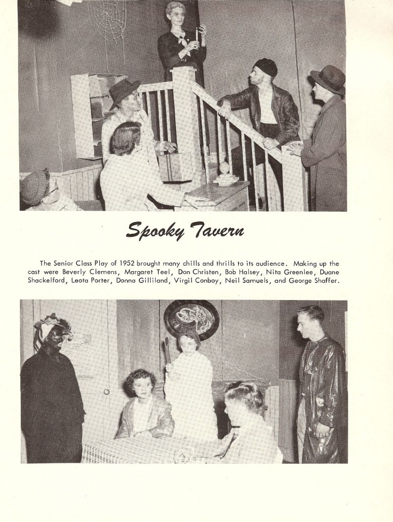 1952 Beeerly Clemens, Margaret Teel, Don Shristen, Bob Halsey, Nita Greenlee, Duane Shackelford, Leota Porter, Donna Gilliland, Virgil Conboy, Neil Samuels, George Shaffer, 