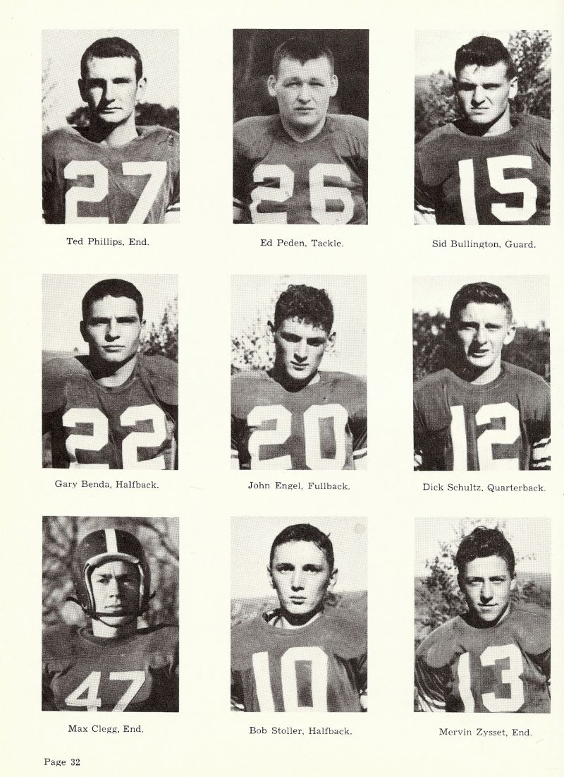 1953 Ted Phillips, Ed Peden, Gary Benda, John Engel, Sid Bullington, Dick Schultz, Mervin Zysset, Bob Stoller, Max Clegg,