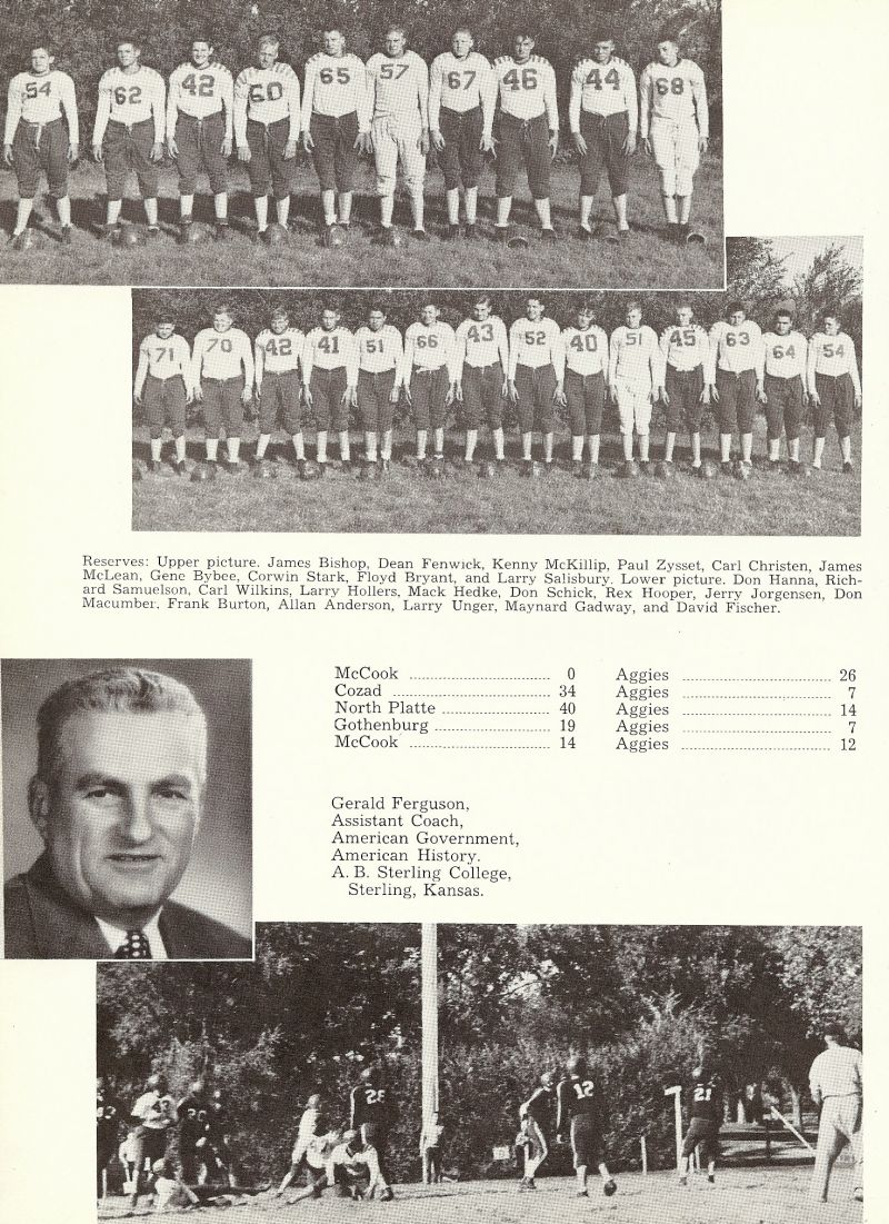 1953 James Bishop, Jim Bishop, Dean Fenwick, Kenny McKillip, Paul Zysset, Carl Christen, James McLean, Gene Bybee, Corwin Stark, Floyd Bryant, Larry Salisbury, Don Hanna, Richard Samuelson, Carl Wilkins, Larry Hollers, Mack Hedke, Don Schick, Rex Hooper, Jerry Jorgensen, Don Macumber, Frank Burton, Allan Anderson, Larry Unger, Maynard Gadway, David Fischer, Gerald Ferguson,