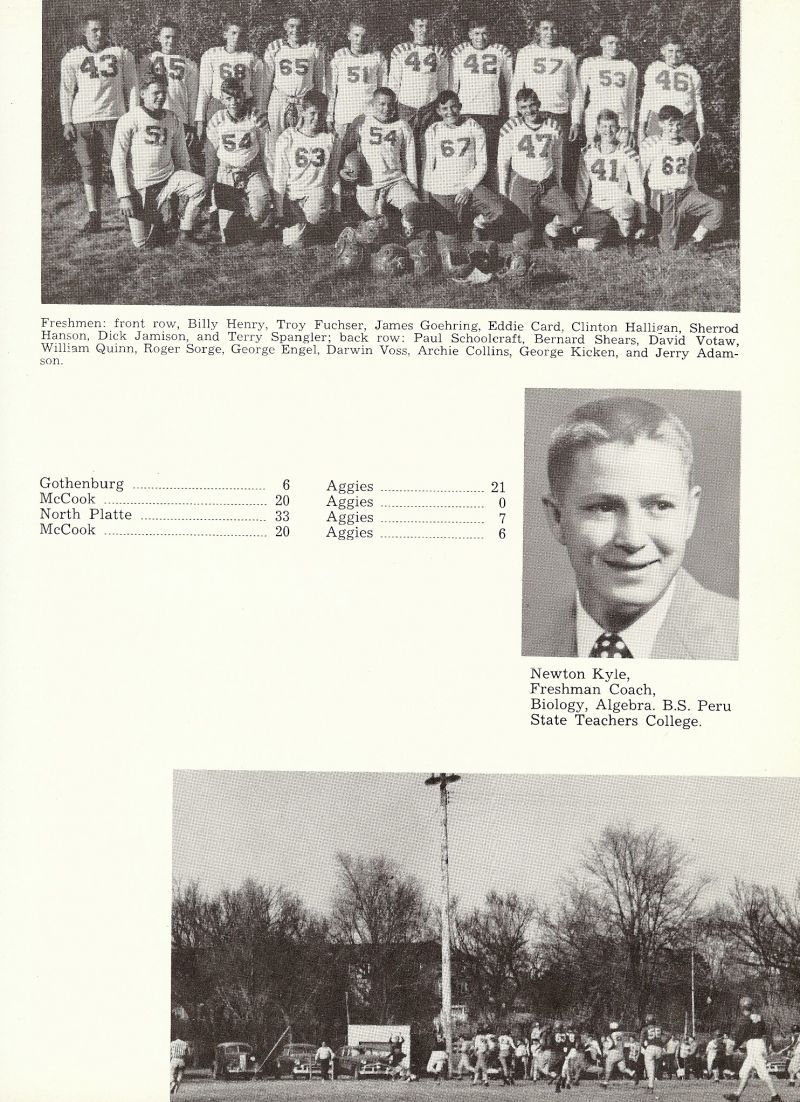 1953 Billy Henry, Troy Fuchser, James Goehring, Eddie Card, Clinton Halligan, Sherrod Hanson, Dick Jamison, Terry Spangler, Paul Schoolcraft, Bernard Shears, David Votaw, William Quinn, Roger Sorge, George Engel, Darwin Voss, Archie Collins, George Kicken, Jerry Adamson, Newton Kyle.