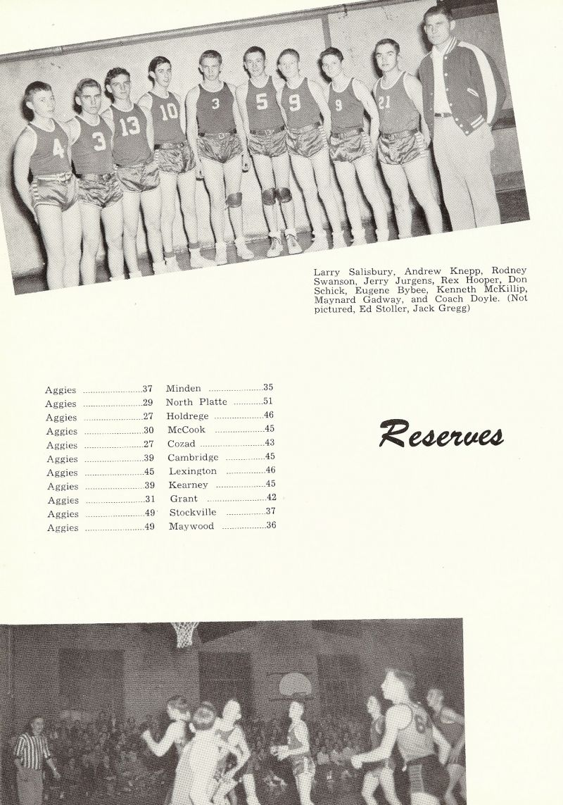 1953 Larry Salisbury, Andrew Knepp, Rodney Swanson, Jerry Jurgens, Rex Hooper, Don Schick, Eugene Bybee, Kenneth McKillip, Maynard Gadway, Doyle. Ed Stoller, Jack Gregg,