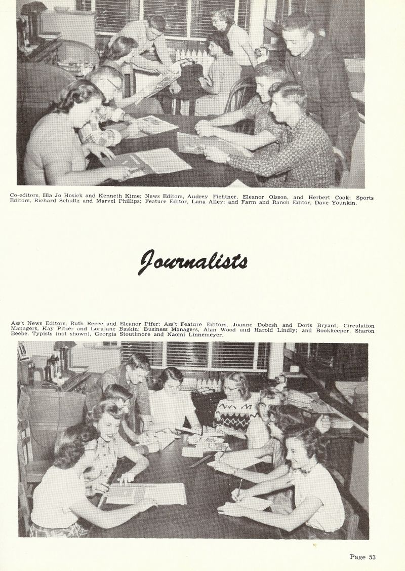 1953 Illa Jo Hosick, Kenneth Kime, Audrey Fichtner, Eleanor Olsson, Herbert Cook, Richard Schultz, Marvel Phillips, Lana Alley, Dave Younkin, Ruth Reece, Eleanor Pifer, Joanne Dobesh, Doris Bryant, Kay Pitzer, Lorajane Baskin, Alan Wood, Harold Lindly, Sharon Beebe, Georgia Stoutimore, Naomi Linnemeyer,