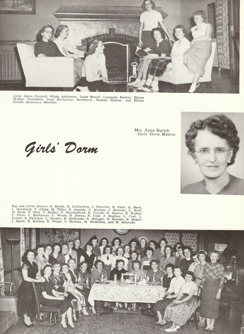 1953 Wilda Adkinson, Janet Roach, Lorajane Baskin, Elaine Walter, Joan Hathaway, Nadine Hinton, Elaine Covalt, Anna Burtch. Mom Burtch. Beebe, Gutherless, Fletcher, Pifer, Beck, Moreland, Clegg, Tiller, Janeski, Kicken, Skinner, Wolf, Bush, Hall, Hailey, Shackelford, Covalt, Harms, Walter, Penn, Hathaway, Wood, Reece, Cole, Hughes, Cool, Zysset, Fichtner, Baskin, DaMoude, Metzger, Hansen, Magee, Speth, Kicken, Pitzer, Rowley, mcMillian, Schmidt, 