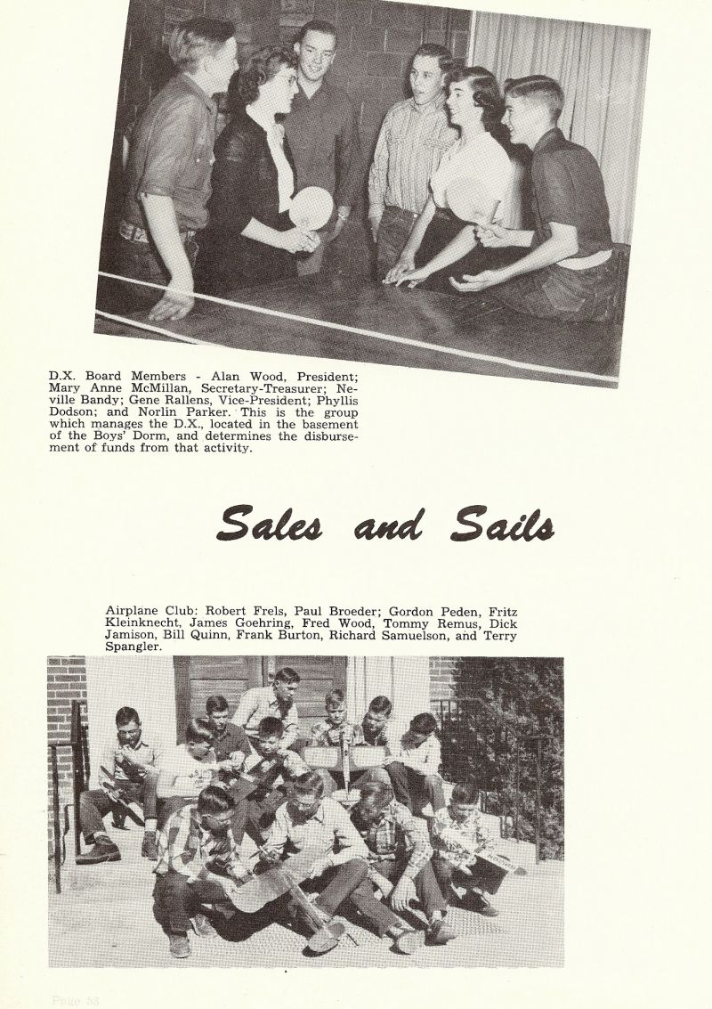 1953 Alan Wood, Mary Anne McMillan, Neville Bandy, Gen Rallens, Phyllis Dodson, Parker, Robert Frels, Paul Broeder, Gordon Peden, Fritz Kleinknecht, James Goehring, Fred Wood, Tommy Remus, Dick Jamison, Bill Quinn, Frank Burton, Richard Samuelson, Terry Spangler,   