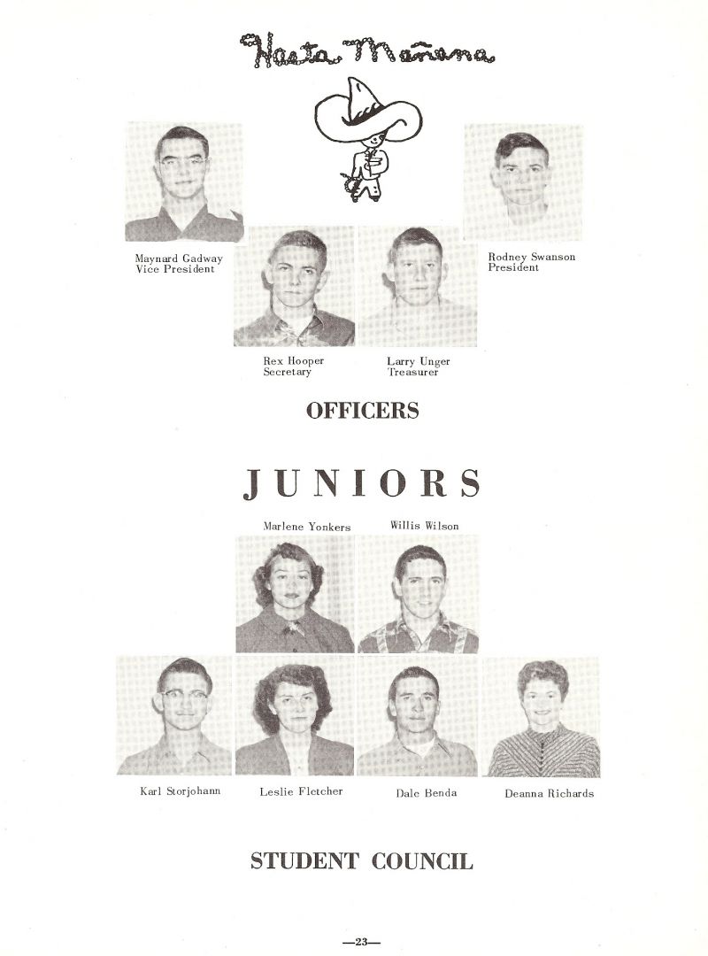 1954 Rodney Swanson, Larry Unger, Rex Hooper, Gadway, Marlene Yonkers, Willis Wilson, Deanna Richards, Dale Benda, Leslie Fletcher, Karl Storjohann,    