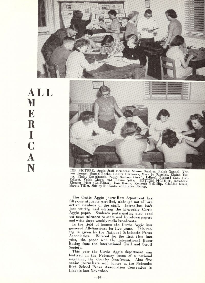 1954 Sharon Gardner, Ralph Nansel, Vernon Shears, Sharon Beebe, Lester Bartmess, Mary Jo Schmidt, Elaine Turner, Elain Osterhoudt, Peggy Nielsen, Richard Cook, Velda Clegg, Joanne Spitz, Eleanor Pifer, Don Hanna, Kenneth McKillip, Claudia Maret, Marcia Tiller, Shirley Richards, Helen Bishop,  