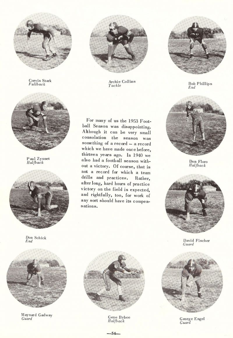 1954 Corvin Stark, Archie Collins, Bob Phillips, Don Floro, David Fischer, Paul Zysset, Don Schick, Maynard Gadway, Gene Bybee, George Engel,