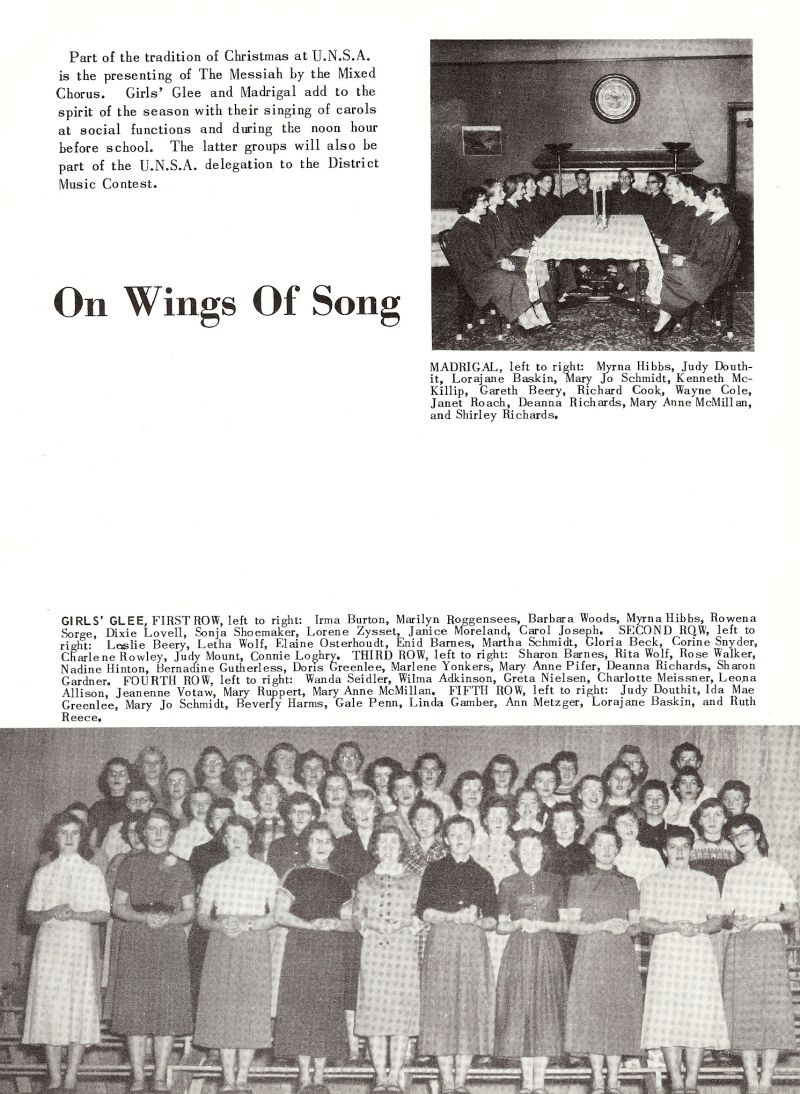 1954 Myrna Hibbs, Judy Doughit, Lorajane Baskin, Mary Jo Schmidt, Kenneth McKillip, Gareth Beery, Richard Cook, Wayne Cole, Janet Roach, Deanna Richards, Mary Anne McMillan, Shirley Richards, Irma Burton, Marilyn Roggensees, Barbara Woods, Myrna Hibbs, Rowena Sorge, Dixie Lovell, Sonja Shoemaker, Lorene Zysset, Janice Moreland, Carol Joseph, Leslie Beery, Letha Wolf, Elaine Osterhoudt, Enid Barnes, Martha Schmidt, Gloria Beck, Corine Snyder, Charlene Rowley, Judy Mount, Connie Loghry, Sharon Barnes, Rita Wolf, Rose Walker, Nadine Hinton, Bernadine Gutherless, Doris Greenlee, Marlene Yonkers, Mary Anne Pifer, Deanna Richards, Sharon Gardner, Wanda Seidler, Wilma Adkinson, Greta Nielsen, Charlotte Meisener, Leona Allison, Jeanenne Votaw, Mary Ruppert, Mary Anne McMillan, Judy Douthit, Ida Mae Greenlee, Mary Jo Schmidt, Beverly Harms, Gale Penn, Linda Gamber, Ann Metzger, Lorajane Baskin, Ruth Reese,     
