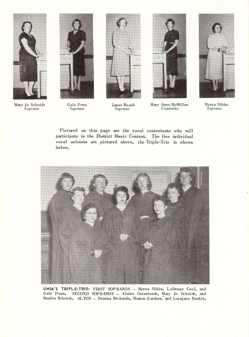 1954 Mary Jo Schmidt, Gale Penn, Janet Roach, Mary Anne McMillan, Myrna Hibbs, LaDonna Cool, Elaine Osterhoudt, Larajane Baskin, Sharon Gardner, Deanna Richards, Marth Schmidt, 