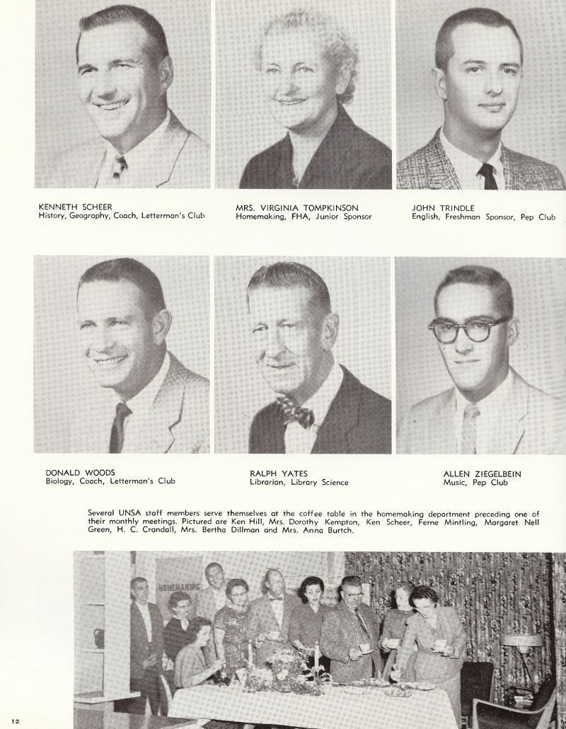 1960 Kenneth Scheer. Virginia Tompkinson. John Trindle. Donald Woods. Ralph Yates. Allen Ziegelbein. Ken Hill. Dorothy Kempton. Ken Scheer. Ferne Mintling. Margaret Nell Green. Horace Crandall. Bertha Dillman. Anna Burtch. Mom Burtch.