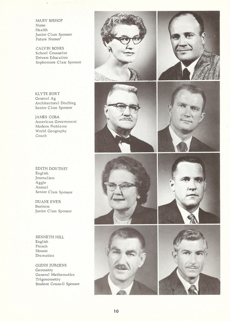 1962 Mary Bishop. Calvin Bones. Klyte Burt. Pop Burt. James Coba. Edith Douthit. Duane Ewer. Kenneth Hill. Glenn Jurgens. 
