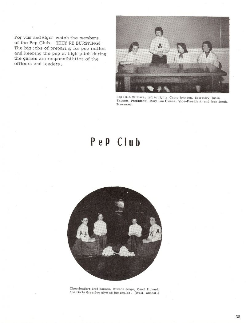 1956 Cathy Johnson, Junie Skinner, Mary Lou Owens, Jean Speth, Enid Barnes, Rowena Sorge, Carol Pickard, Doris Greenlee, 