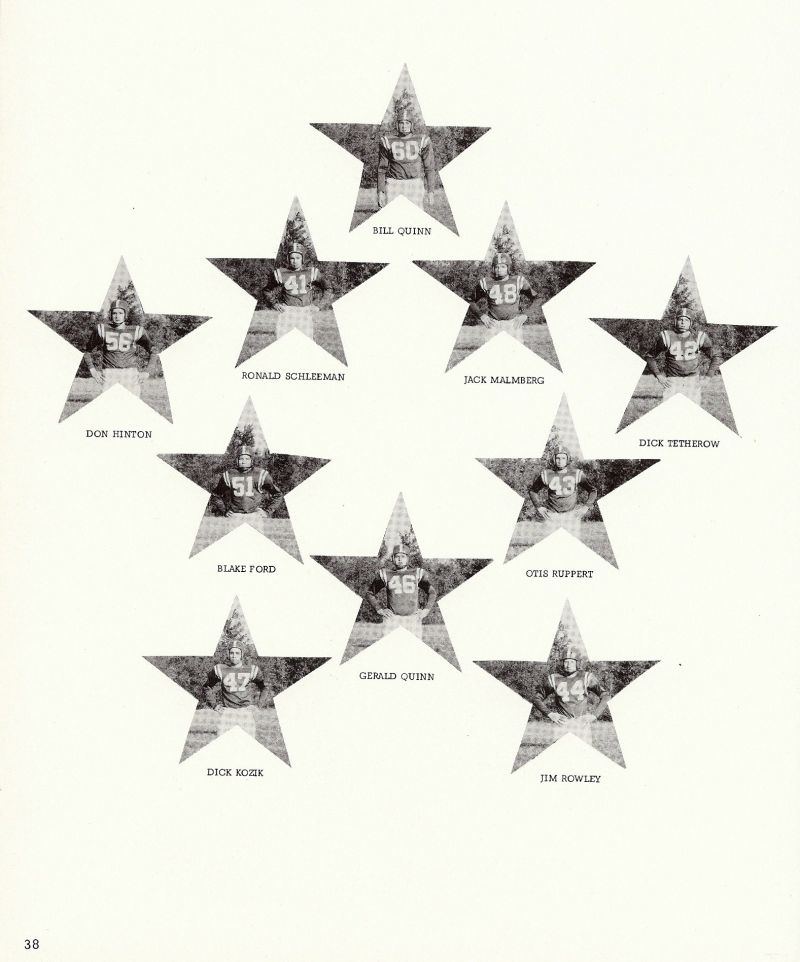 1956 Bill Quinn, Jack Malmberg, Don Hinton, Blake Ford, Ronald Schleeman, Dick Tetherow, Otis Ruppert, Jim Rowley, Gerald Quinn, Dick Kozik,  
