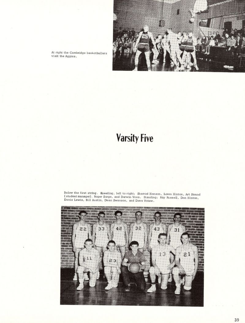 1956 Sherrod Hanson, Loren Hinton, Art Strand, Roger Sorge, Darwin Voss, Ray Russell, Don Hinton, Dennis Lewis, Bill Austin, Dean Swanson, Dave Votaw, 