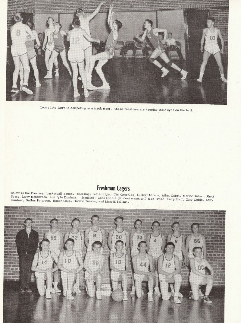 1956 Tim Greeenlee, Gilbert Larson, Allan Quick, Marion Tatum, Rhett Sears, Larry Henderson, Lyle Dunham, Zane Quible, Jack Crabb, Larry Huff, Gary Coble, Larry Gardner, Dallas Peterson, Hazen Cole, Gordon Larson, Marvin Bollish, 