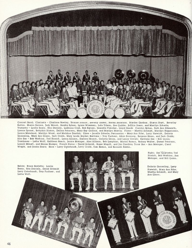 1956 Charlene Rowley, Yvonne Hosick, Beverly Harms, Morma Anderson, Mardee Gardner, Sharon Hoyt, Beverly Burton, Sharon Barnes, Judy Mount, Sandra Bybee, Lynne Wiseman, Lola Tilson, Zoe Quible, JoEllis Sears, Marilyn Eckerle, Leslie Beery, Rita Daniels, LaDonna Cool, Bob Barnes, Jeanette Fletcher, Lloyd Gaede, Carolyn Bybee, Ruth Ann Ellsworth, Lorene Zysset, Betty Ann Hinton, BettyAnn Hinton, Dallas Petersen, Mary Kay Collins, Marilyn Morris, Martha Schmidt, Marilyn Roggensees, Janice Moreland, Marilyn Wood, Meldine Douthit, Jenelle Eckerle, Mary Ann Pifer, Larry Harwick, Deloris Gasseling, Mary Ann Glaze, Jack Crabb, Mary Linda Snyder, Troy Fuchser, Alton Bossung, Burgess Sloan, Jack Crabb, Bob Watkins, Ted Hosick, Leona Allison, Darlene Bryant, Calysta Gross, Lanny Covalt, Bill Quinn, Letha Wolf, Kathleen Roach, Janice Metzger, Alex Allison, Bob Lamphier, Muriel Remus, Rodney Walter, Demar Peterson, Lowell Minert, Donna Klumpe, David Schmidt, Roger Magill, Jim Cawthra, Ann Metzger, Carol Wright, Jonita Sears, Larry Osterhoudt, Larry Crabb, Tom Remus, Kenneth Riddle, Leslie Beery, Rita Daniels, David Schmidt, Larry Osterhoudt, Troy Fuchser, Letha Wolf, Ted Hosick, Bob Watkins, Ann Metzger, Bill Quinn, Deloris Gasseling, Larry Harwik, Mary Ann Pifer, Martha Schmidt, Mary Ann Glaze,      