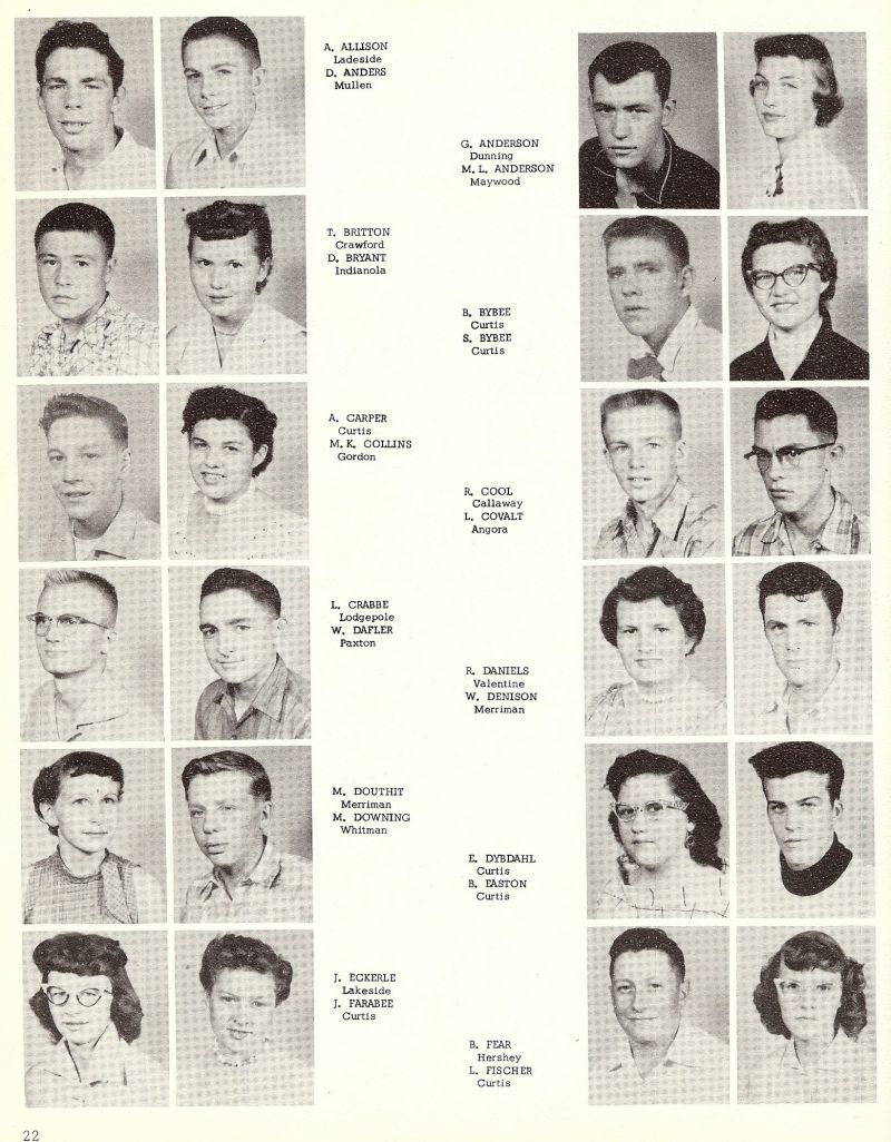 1957 Allison, Anders, Anderson, Britton, Bryant, Bybee, Carper, Collins, Cool, Covalt, Crabbe, Dafler, Daniels, Denison, Douthit, Downing, Dybdahl, Easton, Eckerle, Farabee, Fear, Fischer,  