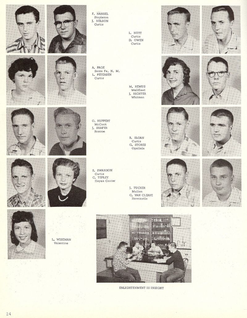 1957 Nansel, Nelson, Nutt, Owen, Page, Petersen, Remus, Richter, Ruppert, Shafer, Sloan, Stores, Swanson, Tepley, Tucker, Van Cleave, Wiseman, 
