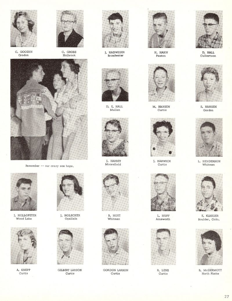 1957 Goodin, Gross, Hadwiger, Hahn, Hall, Hansen, Harbet, Harwick, Henderson, Klaeger, Huff, Hollopeter, Holscher, Hoyt, McDermott, Lenz, Knepp, Gilbert Larson, Gordon Larson,  