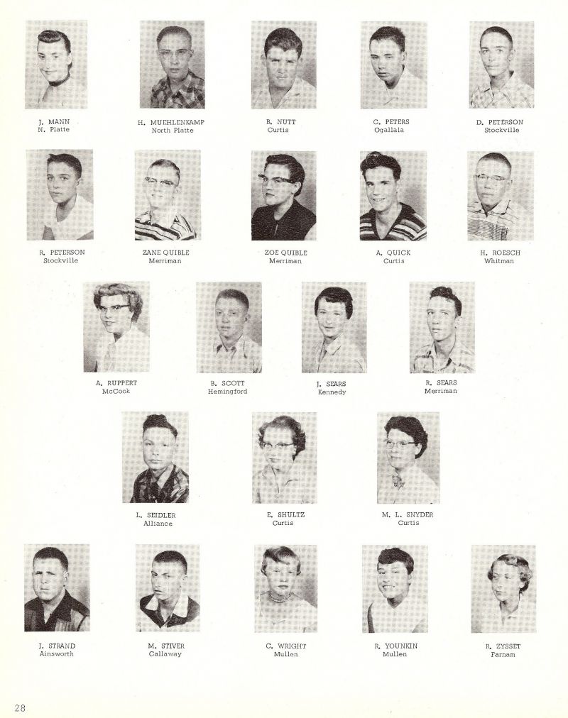 1957 Mann, Muehlenkamp, Peterson, Quible, Ruppert, Larry Seidler, Strand, Stiver, Wright, Younkin, Zysset, Shultz, Snyder, Scott, Sears, Quick, Roesch, Nutt, Peters, Peterson,    