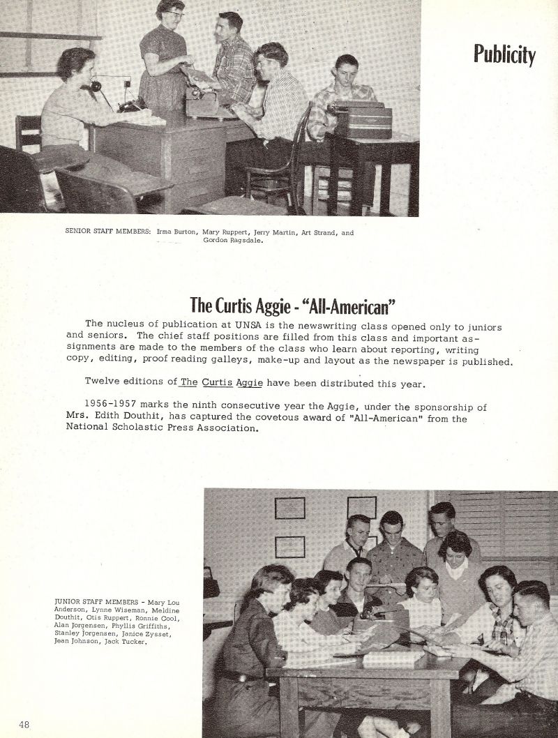 1957 Irma Burton, Mary Ruppert, Jerry Martin, Art Strand, Gordon Ragsdale, Mary Lou Anderson, Otis Ruppert, Ronnie Cool, Alan Jorgensen, Phyllis Griffiths, Stanley Jorgernsen, janice Zysset, Jean Johnson, Jack Tucker,