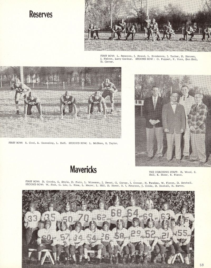 1957 Peterson, Strand, Henderson, Tucker, Hansen, Nelson, Larry Gardner, Ruppert, Voss, Hall, Garner, Cool, Gasseling, Huff, McNare, Taylor, Goodin, Doyle, Frels, Wiseman, Sweet, Garner, Conner, Farabee, Florom, Satchell, Fink, Leu, Kime, Meyer, Hill, Dwain Hamit, Peterson, Coble, Haskell, Burton, Woods, Hall, Scheer, Pierce,   