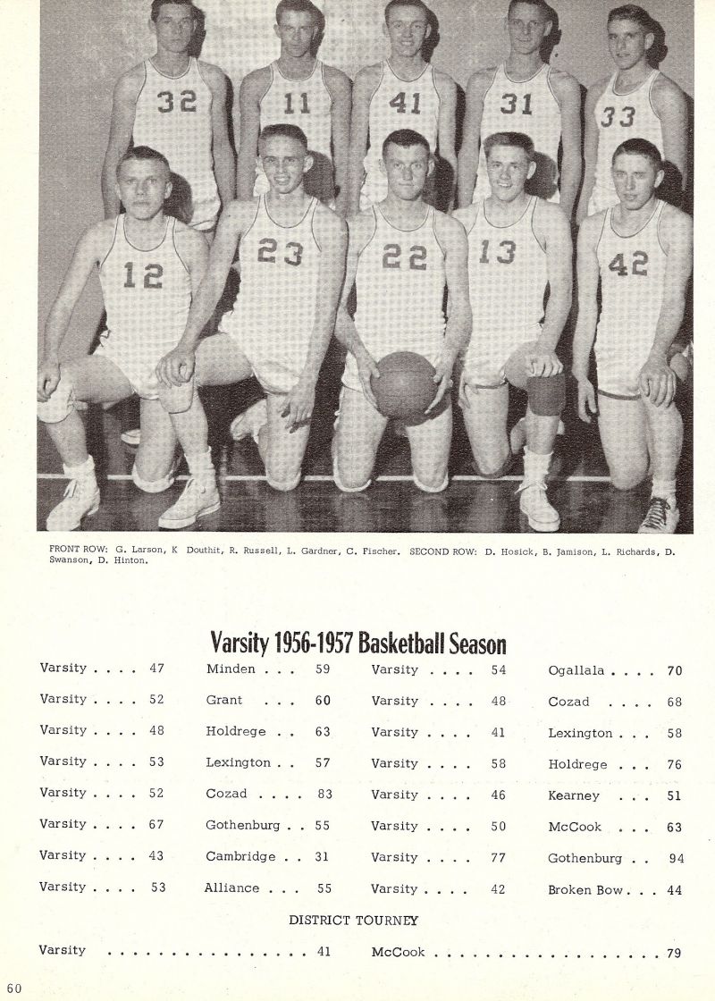 1957 Larson, Douthit, Russell, Gardner, Fischer, Hosick, Jamison, Richards, Swanson, Hinton,   