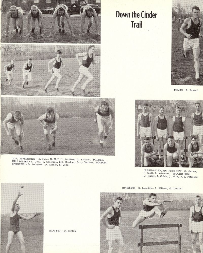 1957 Voss, Hall, McNare, Fischer, Cool, Greenlee, Lyle Gardner, Larry Gardner, Tetherow, Garner, Hinton, Ragsdale, Allison, Larson, Garner, Knoll, Wiseman, Dwain Hamit, Coble, Mott, Peterson,