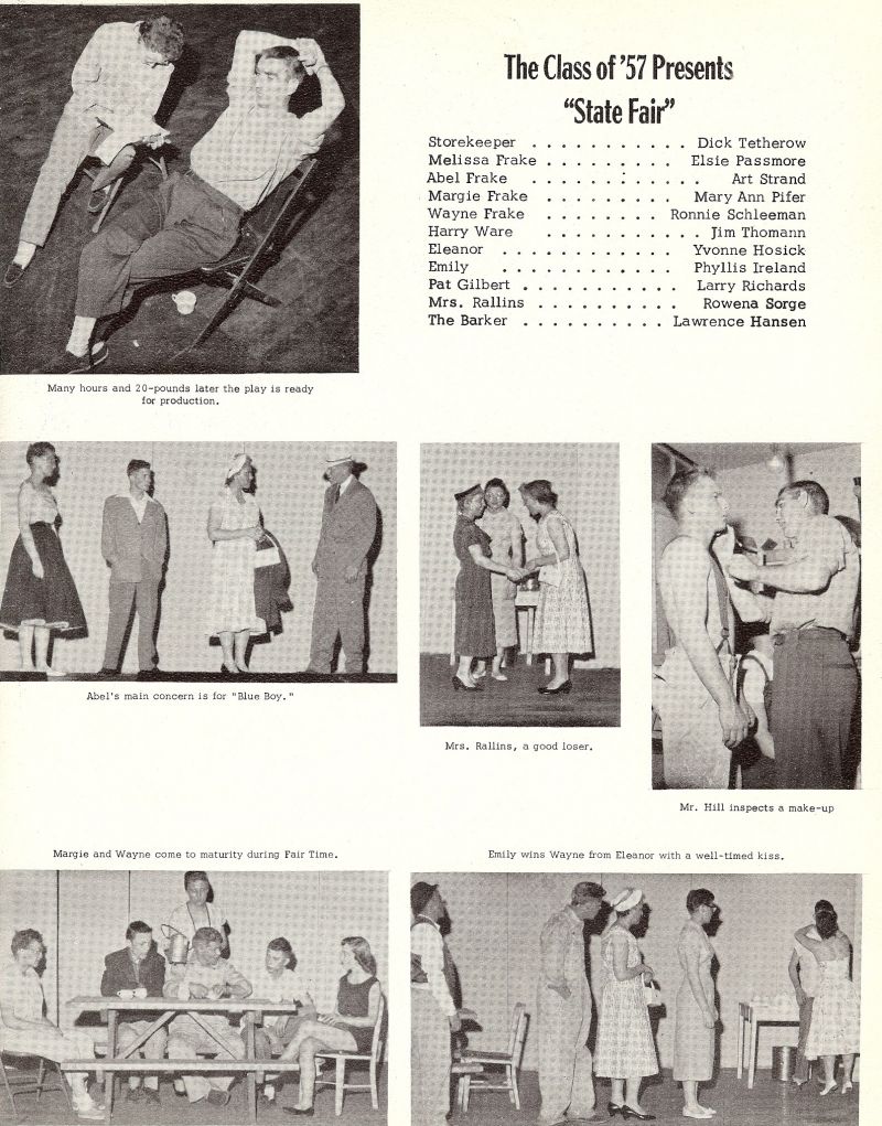 1957 Dick tetherow, Elsie Passmore, Art Strand, Mary Ann Pifer, Ronnie Schleeman, Jim Thomann, Yvonne Hosick, Phyllis Ireland, Larry Richards, Rowena Sorge, Lawrence Hansen, Kenneth Hill, 