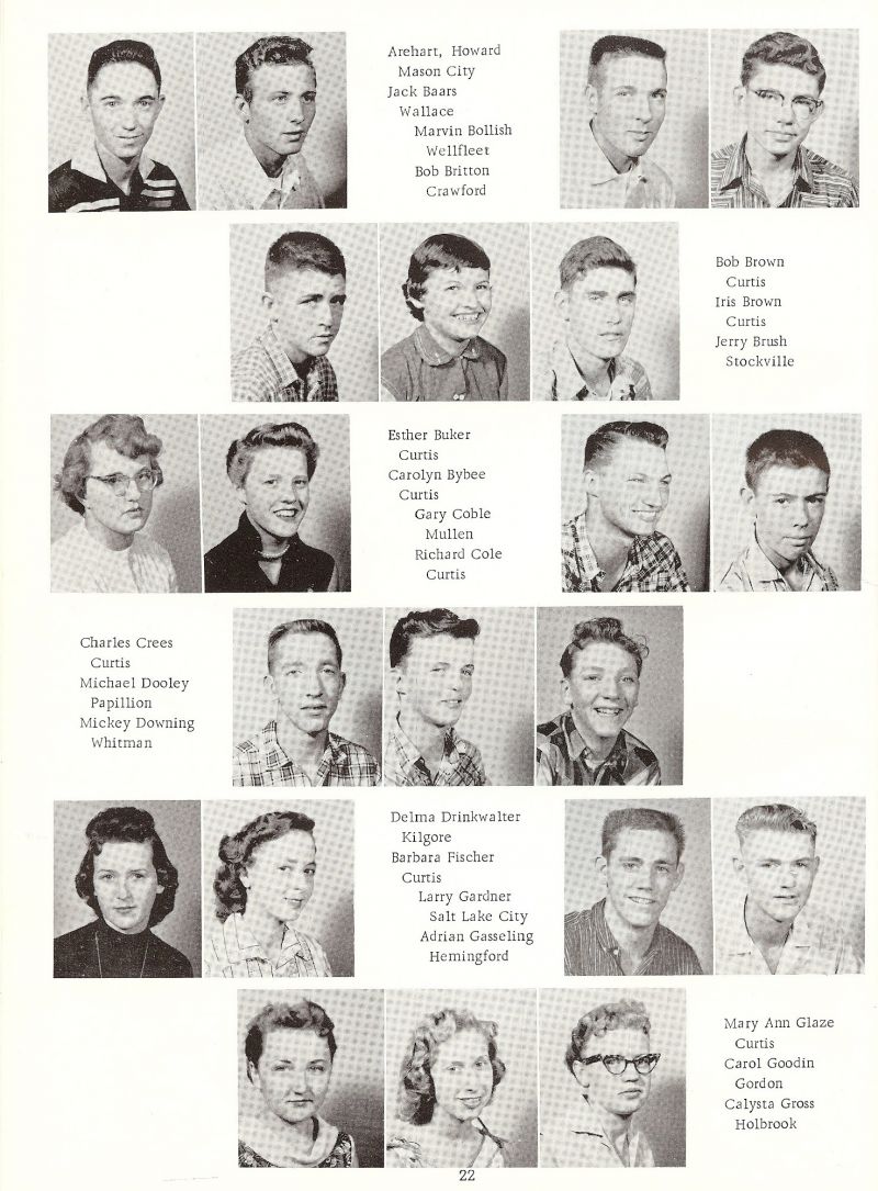 1958 Howard Arehart, Jack Baars, Marvin Bollish, Bob Britton, Bob Brown, Iris Brown, Jerry Brush, Esther Buker, Calolyn Bybee, Gary Coble, Richard Cole, Charles Crees, Michael Dooley, Micky Downing, Delma Drinkwalter, Barbara Fischer, Larry Gardner, Adrian Gasseling, Mary Ann Glaze, Carol Goodin, Calysta Gross, 