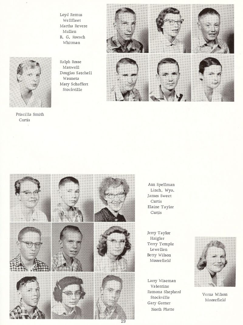 1958 Lloyd Remus, Martha Revere, B. G. Goesch, Ralph Rosse, Douglas Satchell, Marry Schaffert, Priscilla Smith, Ann Spellman, James Sweet, Elaine Taylor, Jerry Taylor, Terry Temple, Betty Wilson, Larry Wiseman, Ramona Shepherd, Gary Garner, Verna Wilson, 