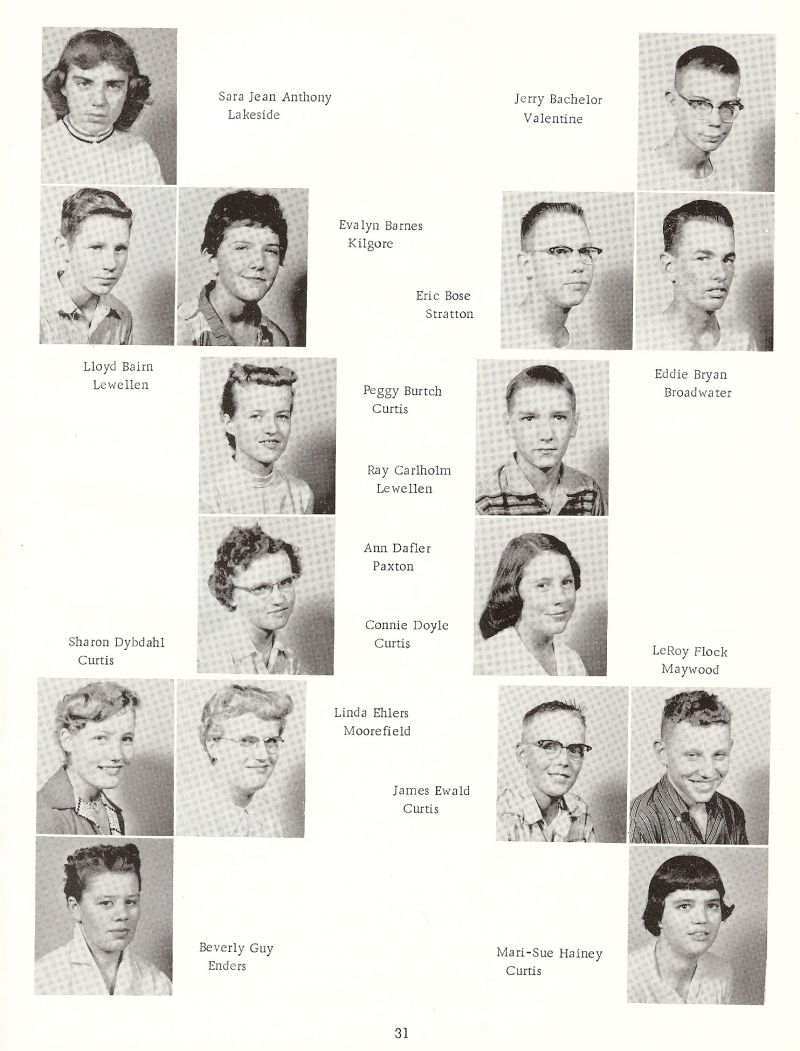 1958 Sara Jean Anthony, Lloyd Bairn, Evalyn Barnes, Jerry Bachelor, Eric Bose, Eddie Bryan, Peggy Burtch, Ray Carlhoim, Ann Dafler, Connie Doyle, Sharon Dybdahl, Linda Ehlers, James Ewald, Leroy Flock, Beverly Guy, Mari-Sue Hainey,