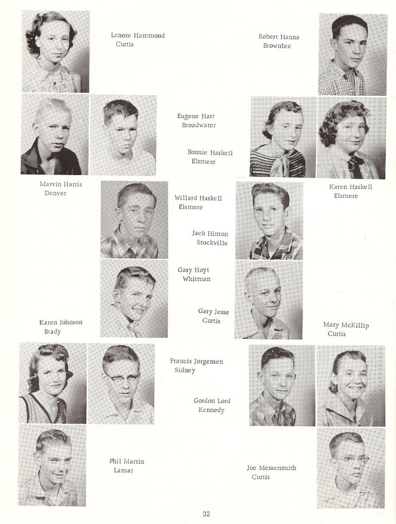 1958 Lenore Hammond, Robert Hanna, Karen Haskell, Eugene Hart, Bonnie Haskell, Willard Haskell, Jack Hinton, Gary Hoyt, Marvin Harris, Mary McKillip, Joe Messersmith, Gordon Lord, Francis Jorgensen, Gary Jesse, Karen Johnson, Phil Martin, 