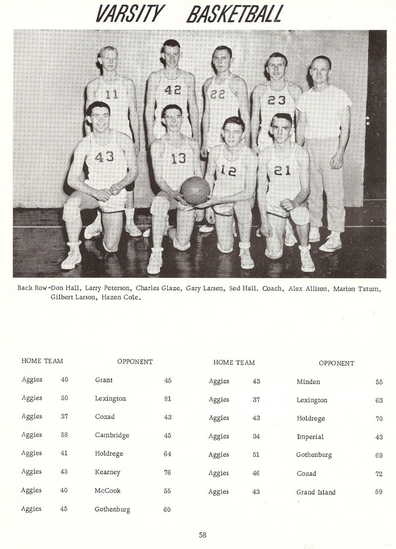 1958 Don Hall, Larry Peterson, Charles Glaze, Gary Larsen, Sed Hall, Alwx Allison, Marion Tatum, Gilbert Larson, Hazen Cole, 