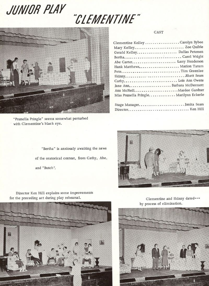 1958 Carolyn Bybee, Zoe Quible, Dallas Petersen, Carol Wright, Larry Henderson, Marion Tatum, Tim Greenlee, Rhett Sears, Lois Ann Owens, Barbara McDermott, Mardee Gardner, Marilynn Eckerle, Jonita Sears, Ken Hill, 