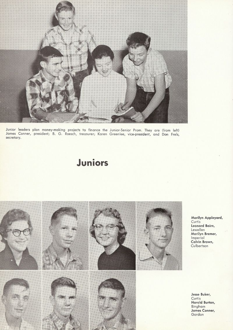 1959 James Conner, B. G. Roesch, Karen Greenlee, Don Frels, Marilyn Appleyard, Leonard Bairn, Marilyn Bremer, Calvin Brown, Jesse Buker, Harold Burton, 