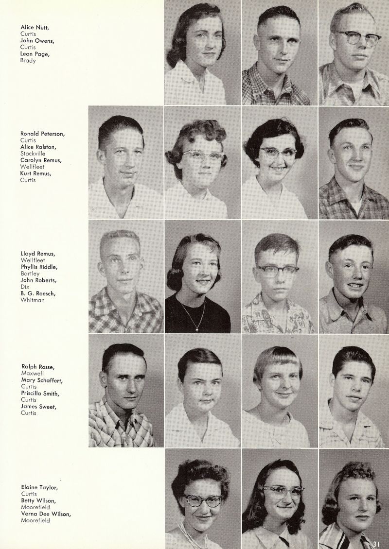 1959 Alice Nutt, John Owens, Leon Page, Ronald Peterson, Alice Ralston, Carolyn Remus, Kurt Remus, Lloyd Remus, Phyllis Riddle, John Roberts, B. G. Roesch, Ralph Rosse, Mary Schaffert, Priscilla Smith, James Sweet, Elaine Taylor, Betty Wilson, Verna Dee Wilson,