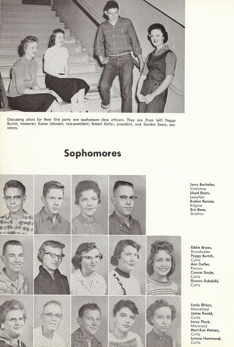 1959 Peggy Burtch, Karen Johnson, Robert Keller, Jerry Bachelor, Lloyd Bairn, Evalyn Barnes, Eric Bose, Eddie Bryan, Ann Dafler, Connie Doyle, Linda Ehlers, James Ewald, Leroy Flock, Mari-Sue Hainey, Leonara Hammond,
