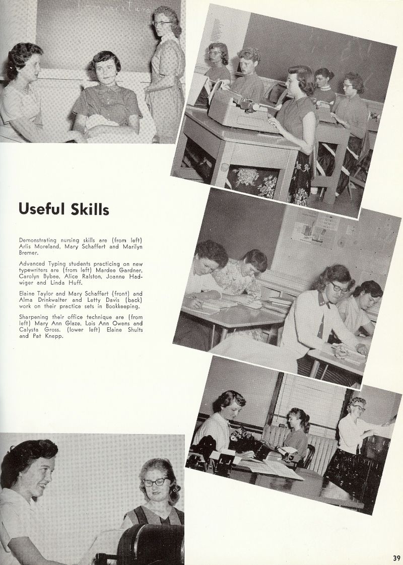 1959 Arlis Moreland, mary Schaffert, Marilyn Bremer, Mardee Gardner, Carolyn Bybee, Alice Ralston, Joanne Hadwiger, Linda Huff, Elaine Taylor, Mary Schaffert, Alma Drinkwalter, Letty Davis, Mary Ann Glaze, Lois Ann Owens, Calysta Gross, Elaine Shultz, Pat Knepp,